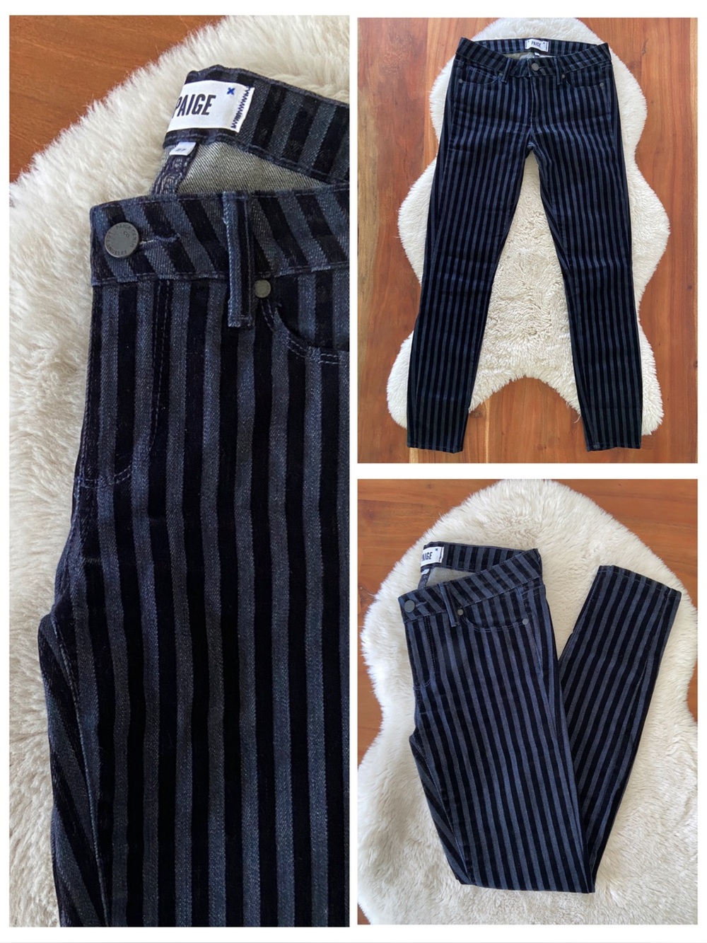 Paige verdugo ultra skinny jean in dark blue w/ black flocked velvet stripe 27
